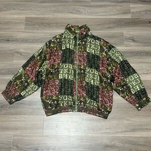 Anney XL Jacket Green Tiger Cheetah Animal Full Zip 100% Silk AOP Streetwear VTG